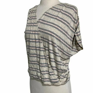 Studio M XS gray & pink striped surplice top
